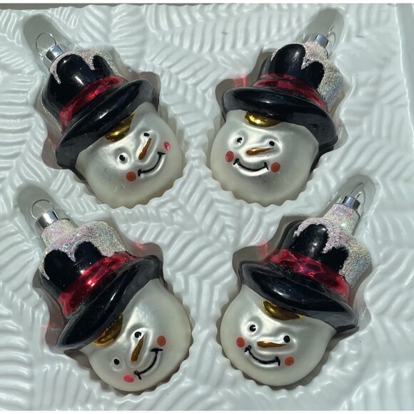 Vintage Christmas Trimmeries  glass ornaments Hand Decorated Snowman Top hat - Picture 1 of 10